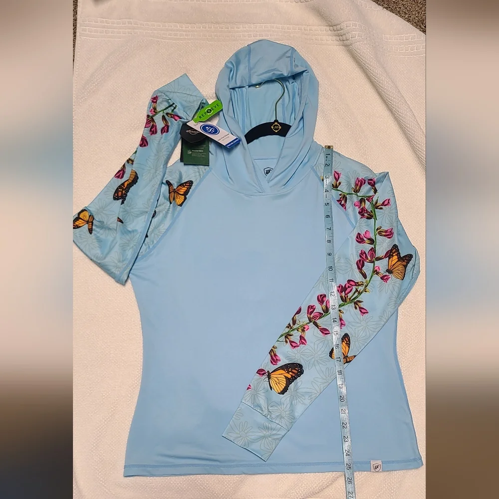 Light Blue UV Protection Hoodie Long Sleeve with Butterfly & Floral Sleeve Print - Picture 8 of 9